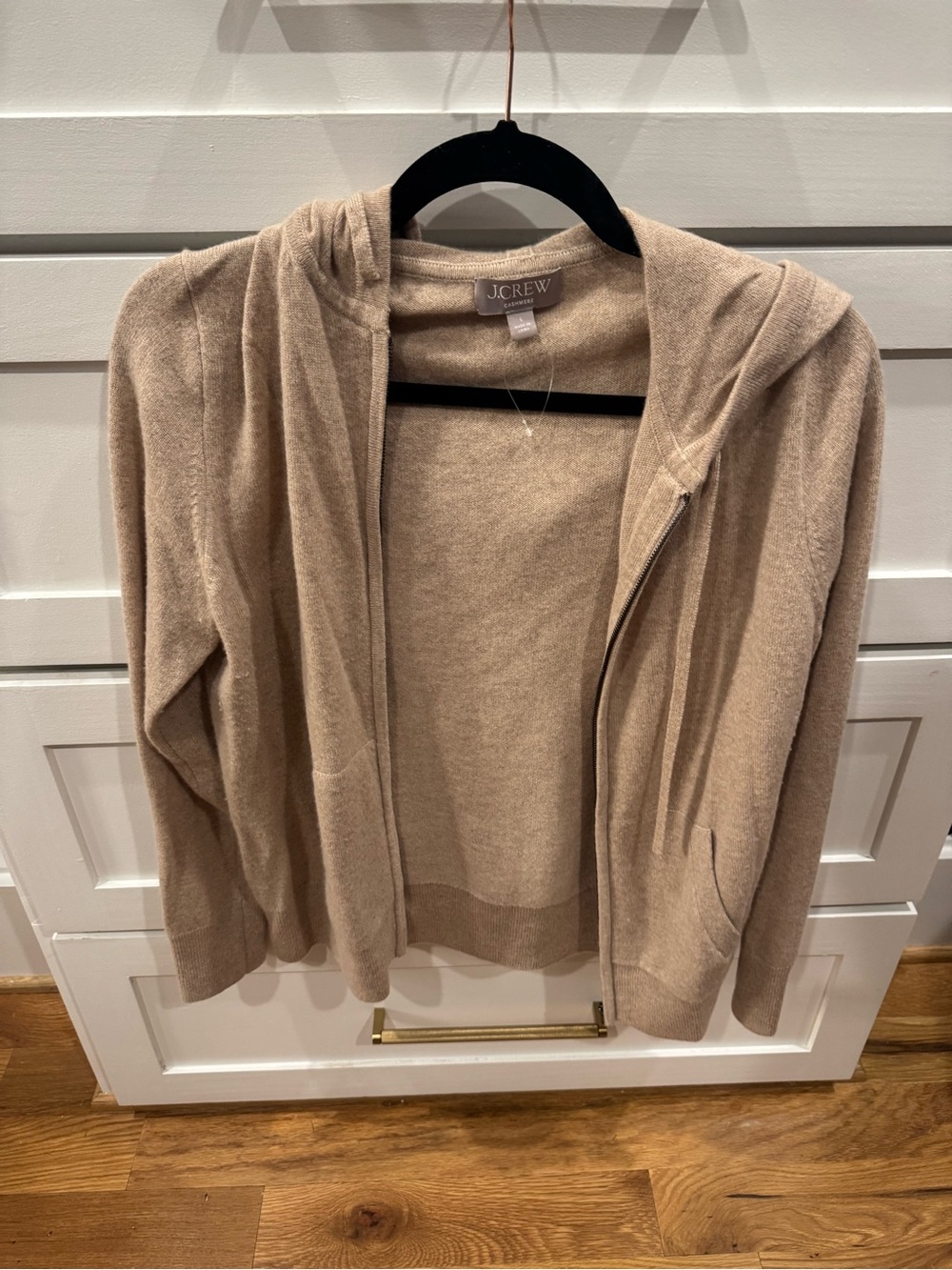 J. Crew Beige Hooded Cashmere Zip Cardigan Sweater